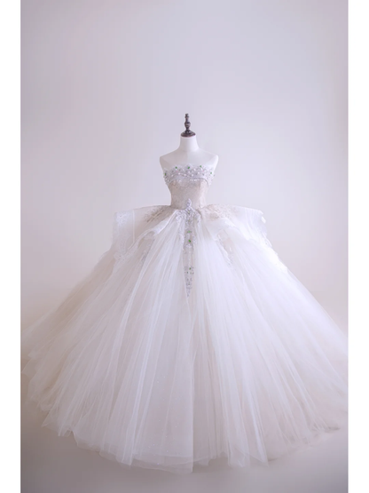 Timeless Women's Wedding Dress With Crystals Beads for Bride Lace Applique Bride Dress Strapless Ball Gowns AB876