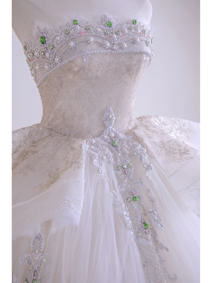 Timeless Women's Wedding Dress With Crystals Beads for Bride Lace Applique Bride Dress Strapless Ball Gowns AB876