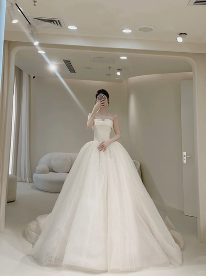 Princess Women's Wedding Dress for Bride Tulle Brides Dress Ball Gowns Strapless Wedding Gowns AB883