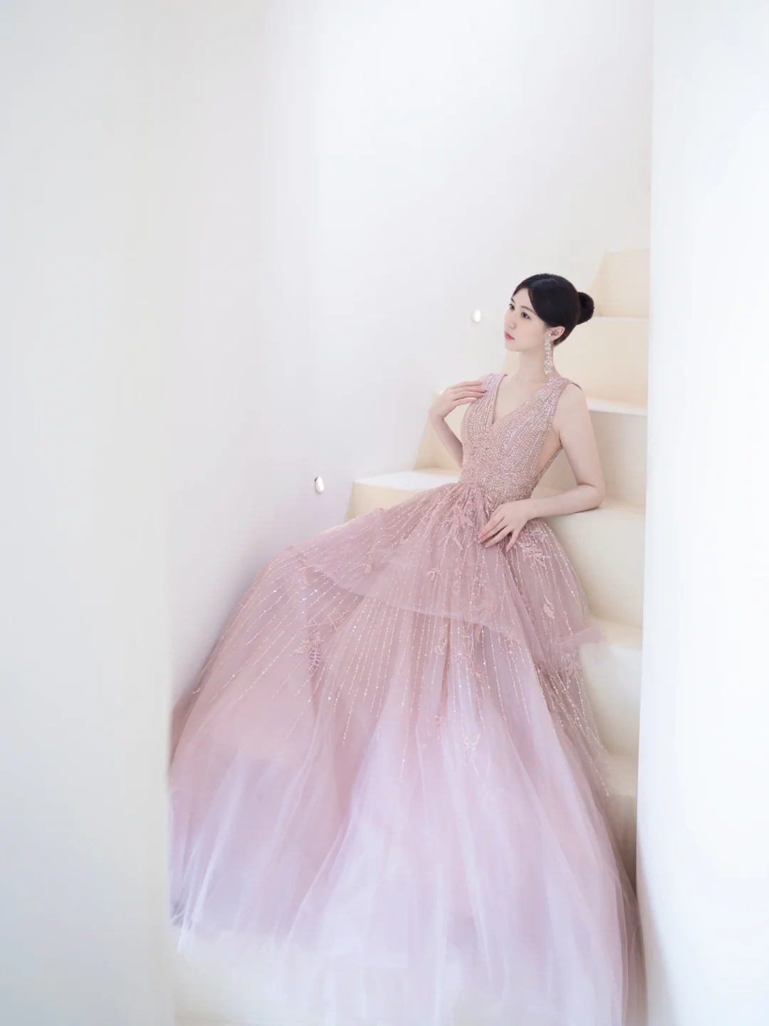 Modest Ball Gown Strapless Chocolate Tulle Beaded Prom Dresses Long Party Dress Evening Dresses AC027