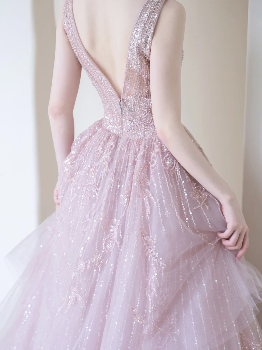 Modest Ball Gown Strapless Chocolate Tulle Beaded Prom Dresses Long Party Dress Evening Dresses AC027
