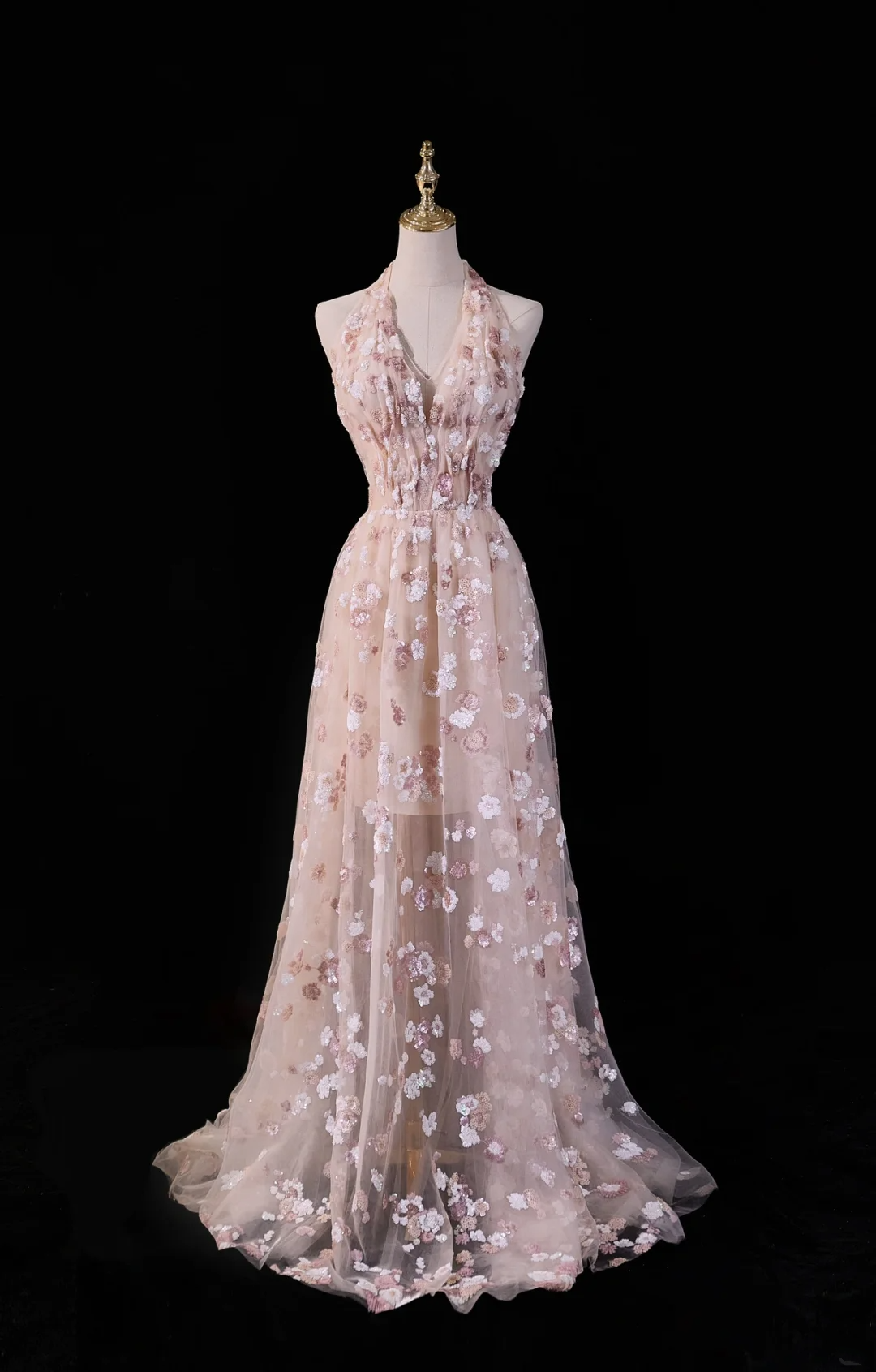 Vintage A Line Halter Pink Lace Backless Long Prom Dresses Aesthetic For Teens Formal Dress Party Outfits Prom Gown AC026