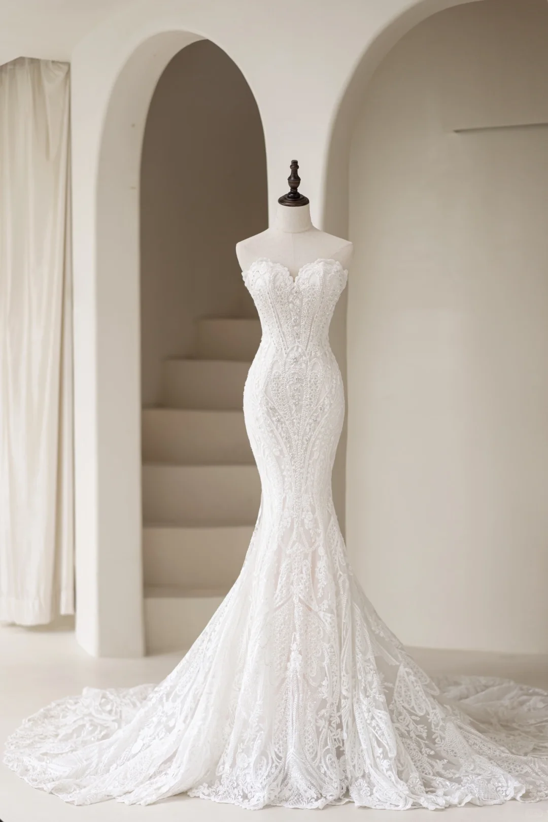 Luxury Mermaid Wedding Dresses For Women Sweetheart Neck Sleeveless Lace Tulle Sweep Bridal Gown AC029