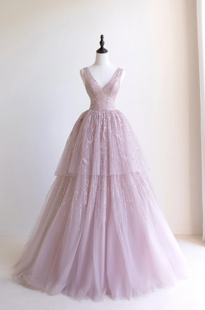 Shinning Ball Gown Deep V Neck Pink Sequin Long Prom Dresses Impress 19th Birthday Outfits Prom Gown RB1900