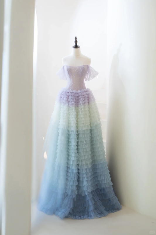 Princess Ball Gown Off The Shoulder Short Sleeves With Lace Tops For Women Party Dress Formal Prom Dresses 22th Birthday Outfits AC059