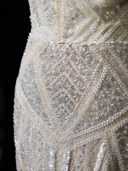 Timeless Women's Mermaid Spaghetti Straps White Sequins With Feathers Wedding Dress for Bride Dresses AC064