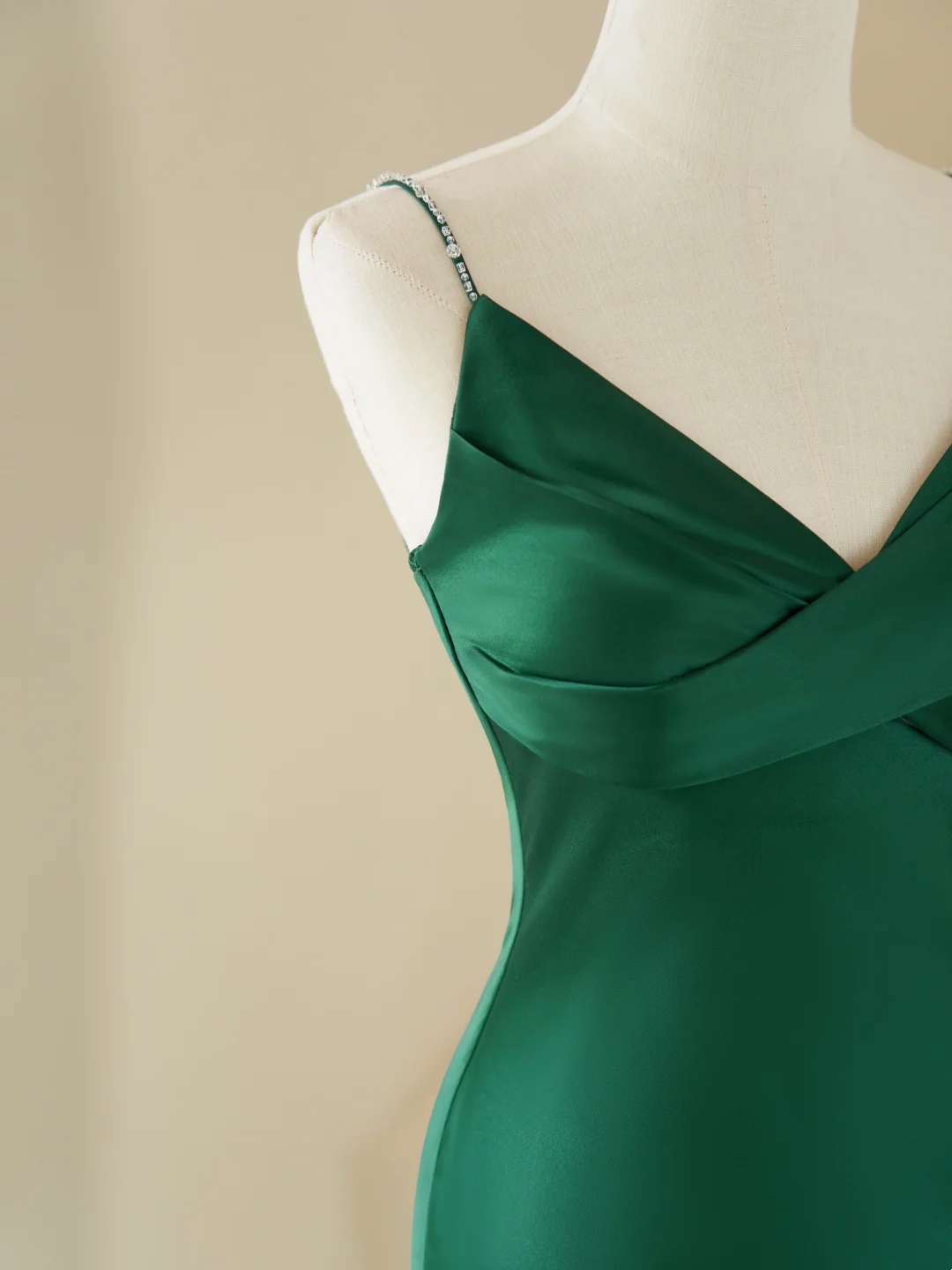 Modest Mermaid Spaghetti Straps With Beads Long Dark Green Satin For Women Party Dress Formal Prom Dresses 22th Birthday Outfits AC065