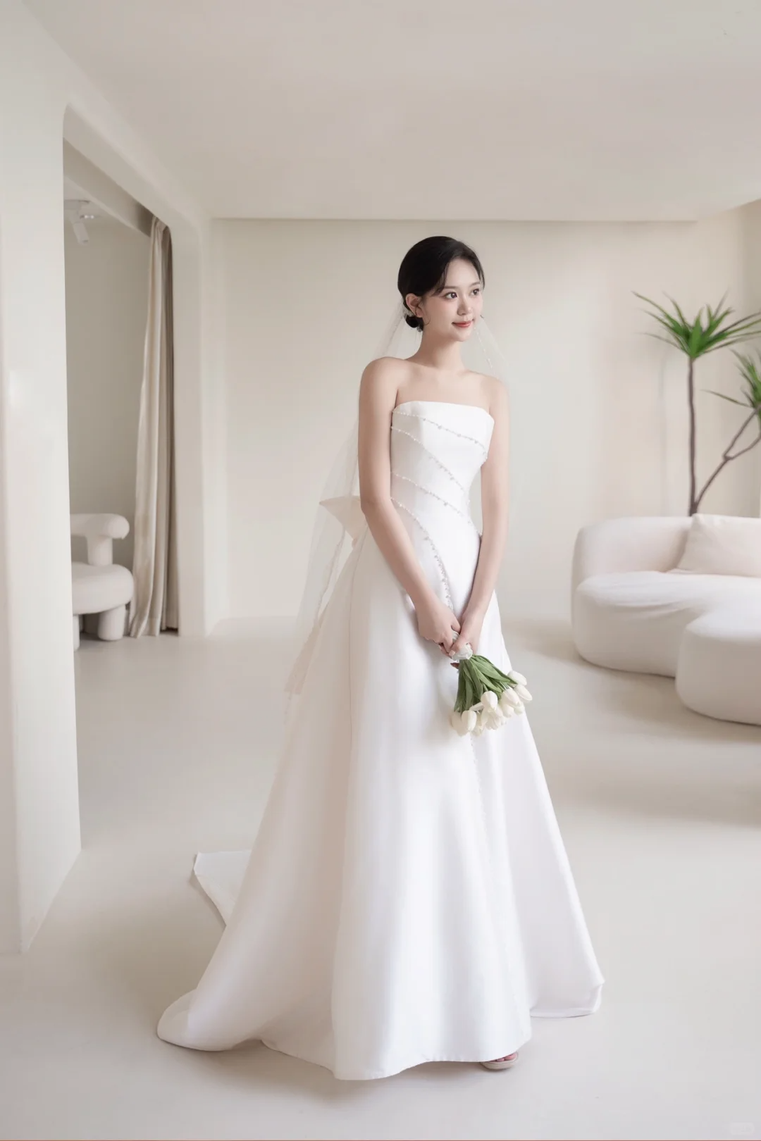 Women’s Ball Gown Strapless Bridal Wedding Dresses With Pearls Floor Length Brides Gown for Bride AC069