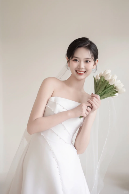 Women’s Ball Gown Strapless Bridal Wedding Dresses With Pearls Floor Length Brides Gown for Bride AC069