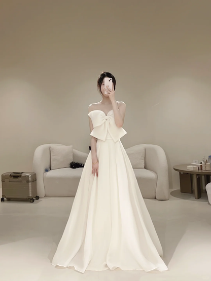 Women’s A Line Strapless Bridal Wedding Dresses With Pleated Floor Length Brides Gown for Bride AC041