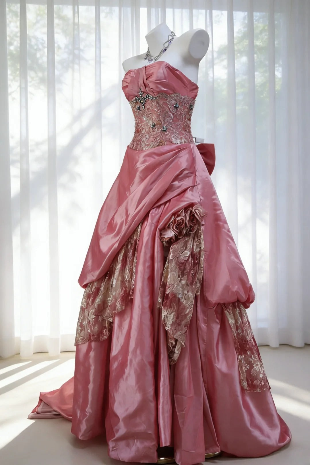 Vintage Ball Gown Strapless Pink Taffeta Prom Dresses Inspiration Long Party Evening Dress 20th Birthday Outfits AB2345