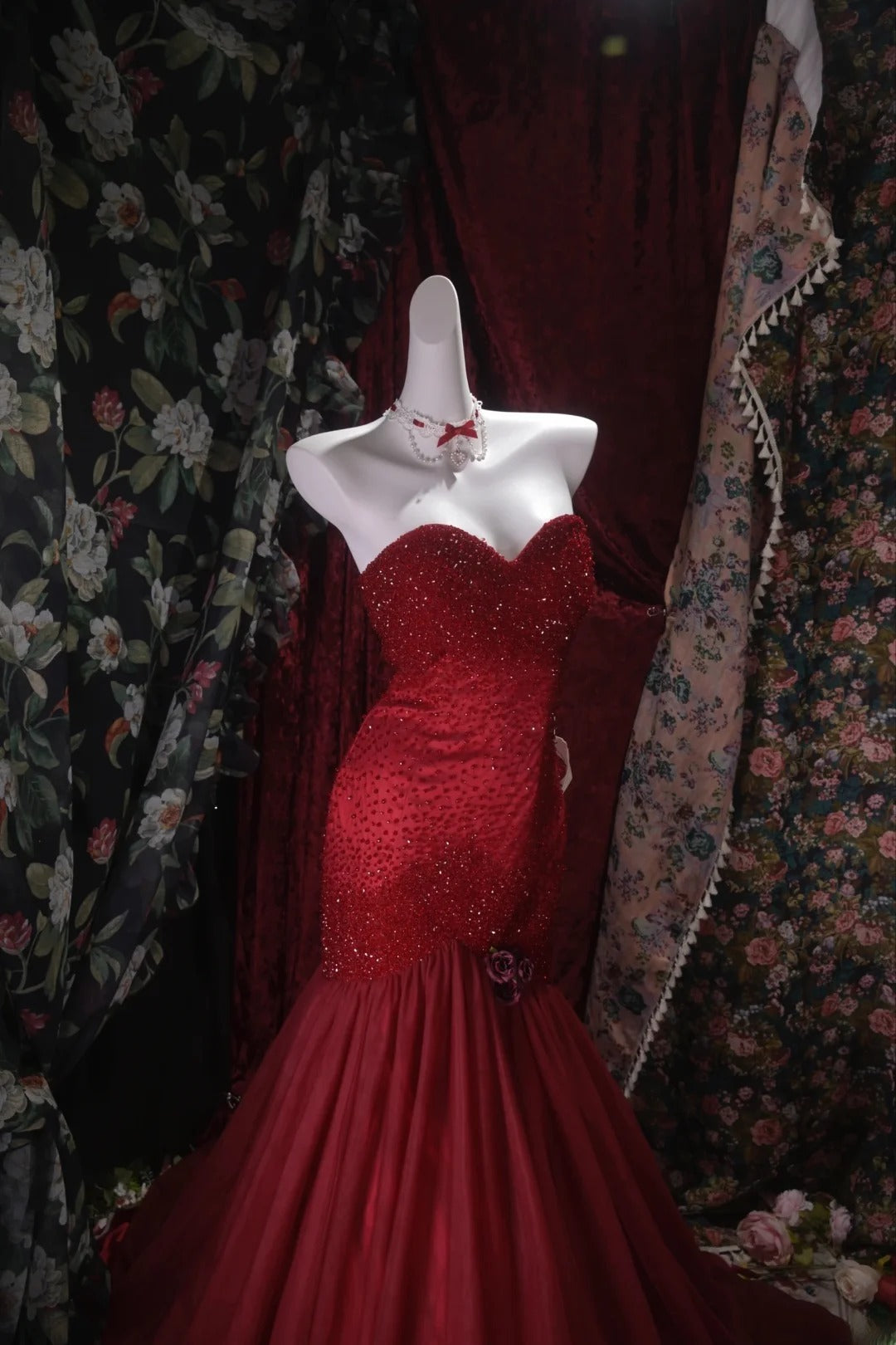 Elegant Mermaid Sweetheart Burgundy Tulle With Beading Long Prom Dresses Formal Outfit Evening Night Dress RB8029