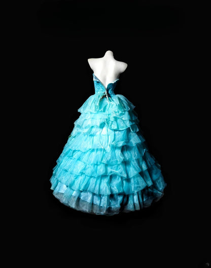 Elegant Quinceanera Dress Ball Gown Strapless Blue Long 15 Quince Dresses Photo Ideas Formal Outfit RB6354