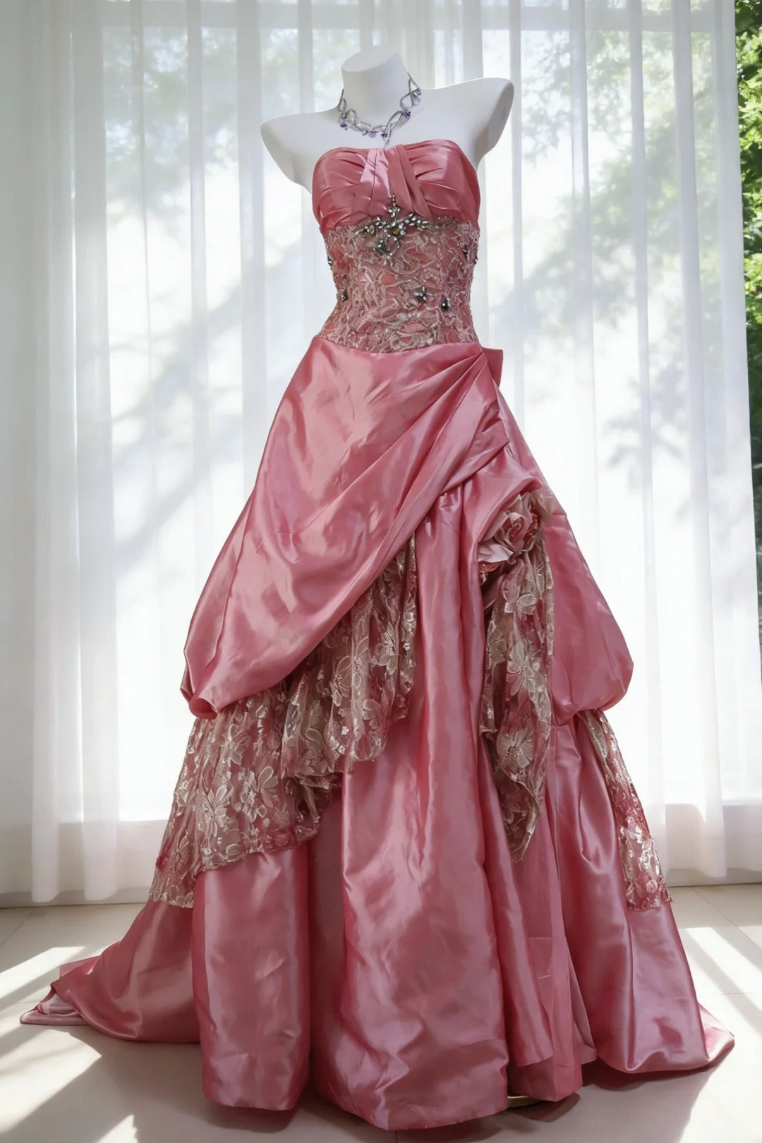 Vintage Ball Gown Strapless Pink Taffeta Prom Dresses Inspiration Long Party Evening Dress 20th Birthday Outfits AB2345