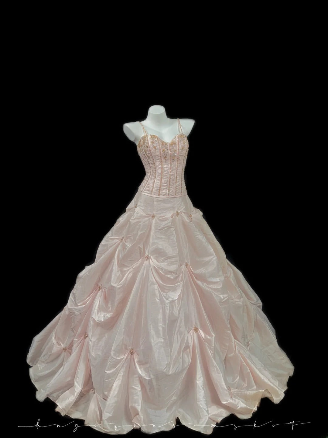 Princess Ball Gown Spaghetti Strap Blush Pink With Beading Sweet 16 Dresses Quinceanera Dress RB3344