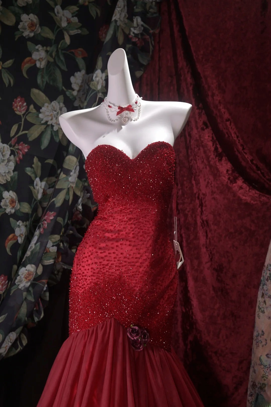 Elegant Mermaid Sweetheart Burgundy Tulle With Beading Long Prom Dresses Formal Outfit Evening Night Dress RB8029