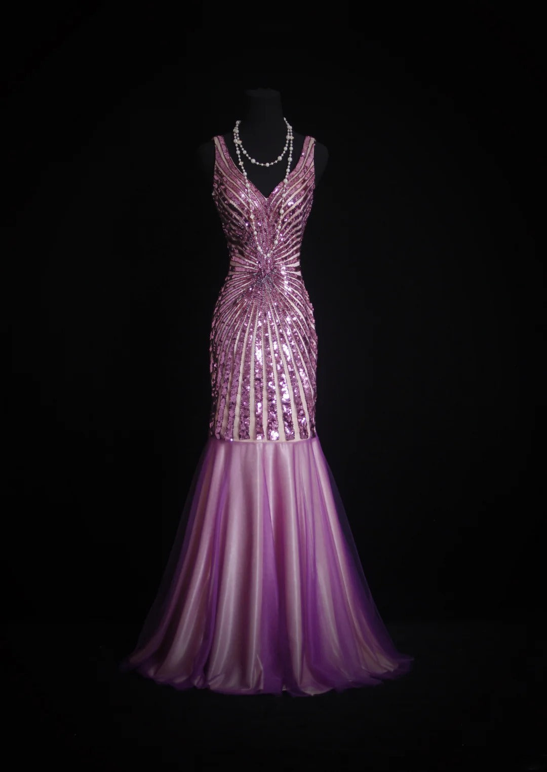 Vintage Mermaid V Neck 1960s Sequined Grape Tulle Evening For Women Party Dresses Long Formal Prom Dresses 20th Birthday Gowns AS001