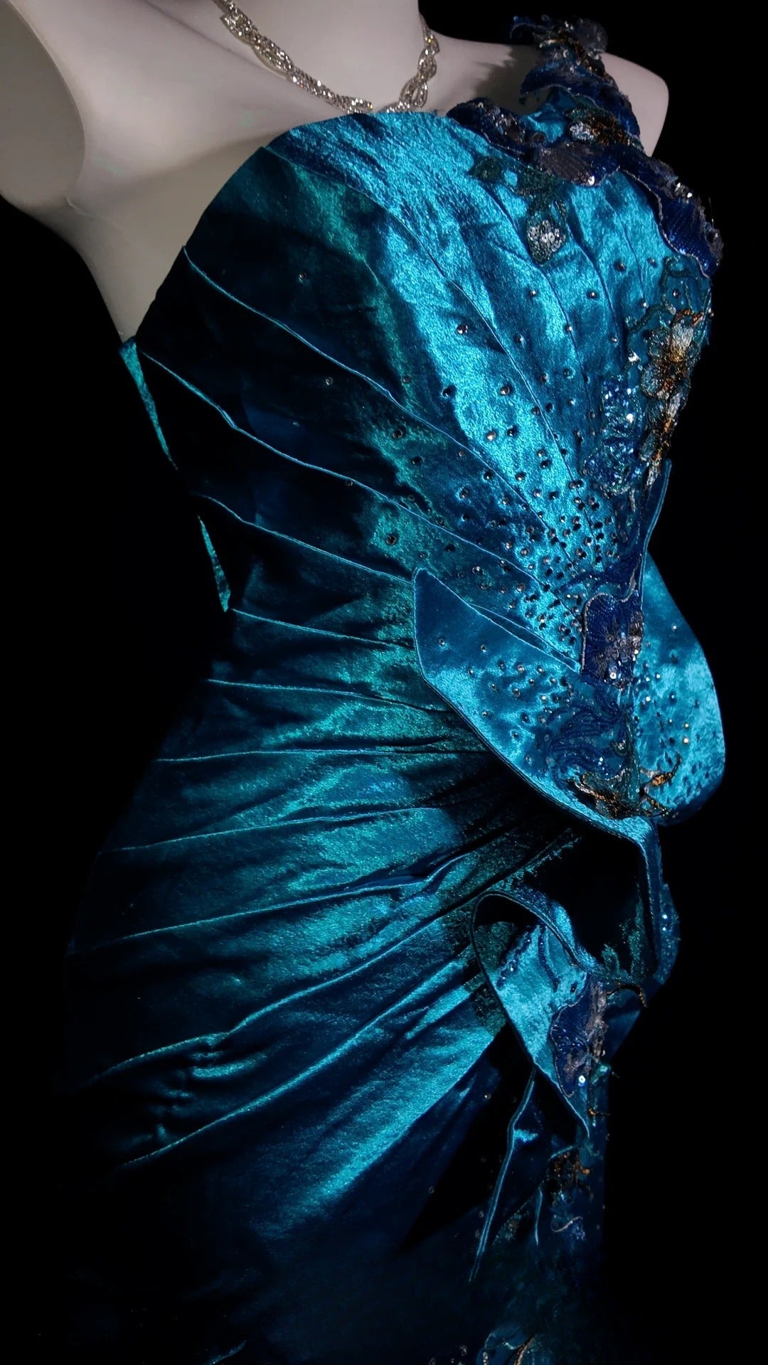Mermaid Prom Dress One Shoulder Blue Satin Modest Floor Length Formal Party Gown RB9811