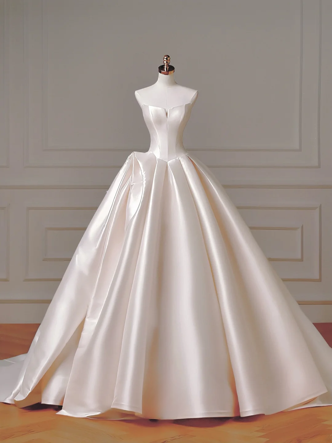 Princess Long Wedding Gowns Ball Gown Sweetheart Sleeveless Satin for Bride With Pleated Corset Fitted Train Bridal Dress AQ002