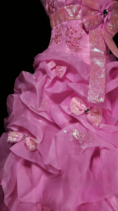 Sweet 16 Dress Ball Gown Strapless Pink With Lace Tiered Sweet Sixteen Dress RB9812