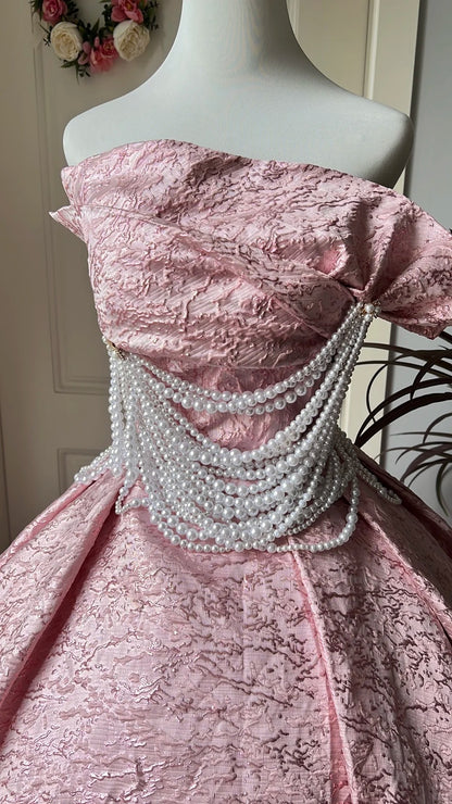 Sweet 16 Dresses Long Pink Strsapless Ball Gown Sleeveless Sweet Sixteen Birthday Gown RC0372