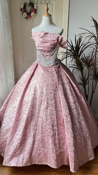 Sweet 16 Dresses Long Pink Strsapless Ball Gown Sleeveless Sweet Sixteen Birthday Gown RC0372