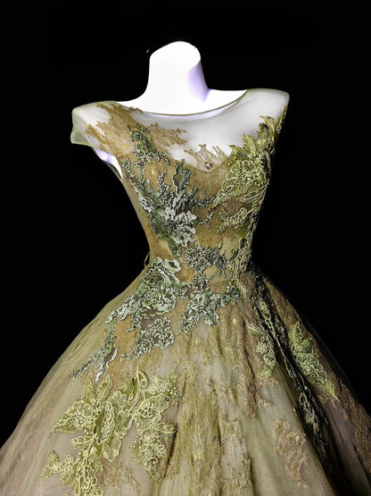 Pretty Ball Gown Scoop Green Tulle Lace Quince Dress Long 15 Quinceanera Dresses Photo Ideas Formal Outfit RB6355