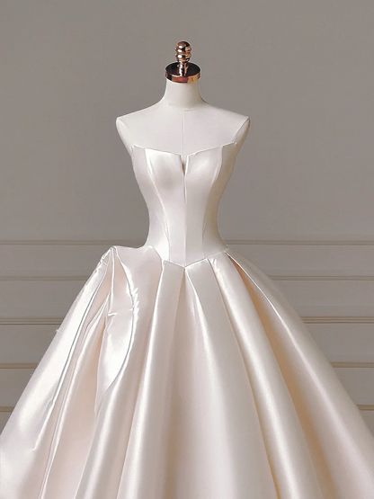 Princess Long Wedding Gowns Ball Gown Sweetheart Sleeveless Satin for Bride With Pleated Corset Fitted Train Bridal Dress AQ002