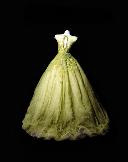 Pretty Ball Gown Scoop Green Tulle Lace Quince Dress Long 15 Quinceanera Dresses Photo Ideas Formal Outfit RB6355