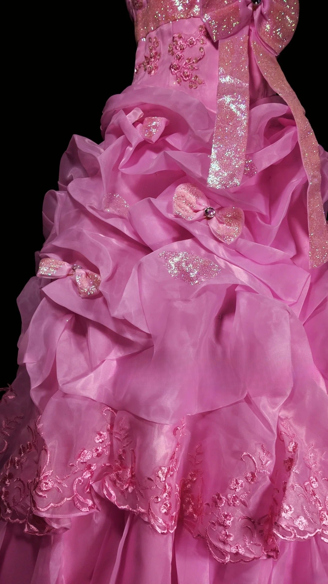 Sweet 16 Dress Ball Gown Strapless Pink With Lace Tiered Sweet Sixteen Dress RB9812