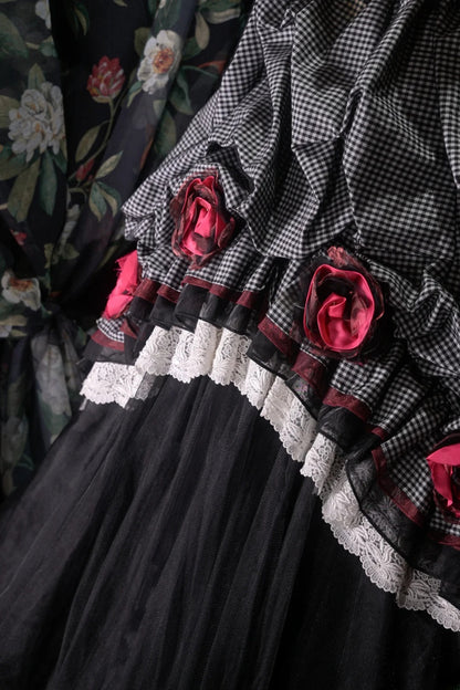 Princesses Fairytale Ball Gown Strapless Black Lattice Tulle Long With Flowers Quince Dress Quinceanera Dresses Formal Birthday Outfits RB8030