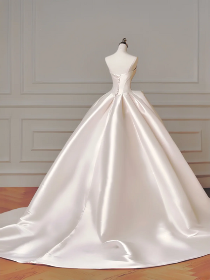 Princess Long Wedding Gowns Ball Gown Sweetheart Sleeveless Satin for Bride With Pleated Corset Fitted Train Bridal Dress AQ002