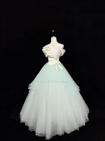 Princess Prom Dresses Ball Gown Off The Shoulder Mint Green Tulle Evening Long Formal Dress RB7376