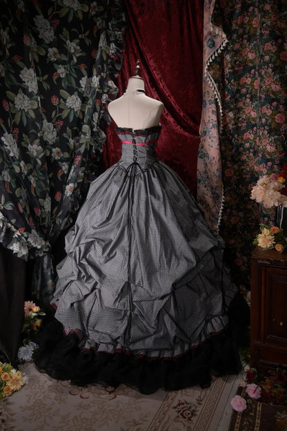 Princesses Fairytale Ball Gown Strapless Black Lattice Tulle Long With Flowers Quince Dress Quinceanera Dresses Formal Birthday Outfits RB8030