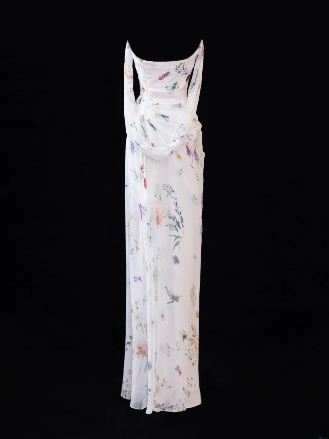 Floral Prom Dress Aesthetic Sheath Strapless With Pleated Style Impress White Long Prom Dresses Party Formal Gowns SA003