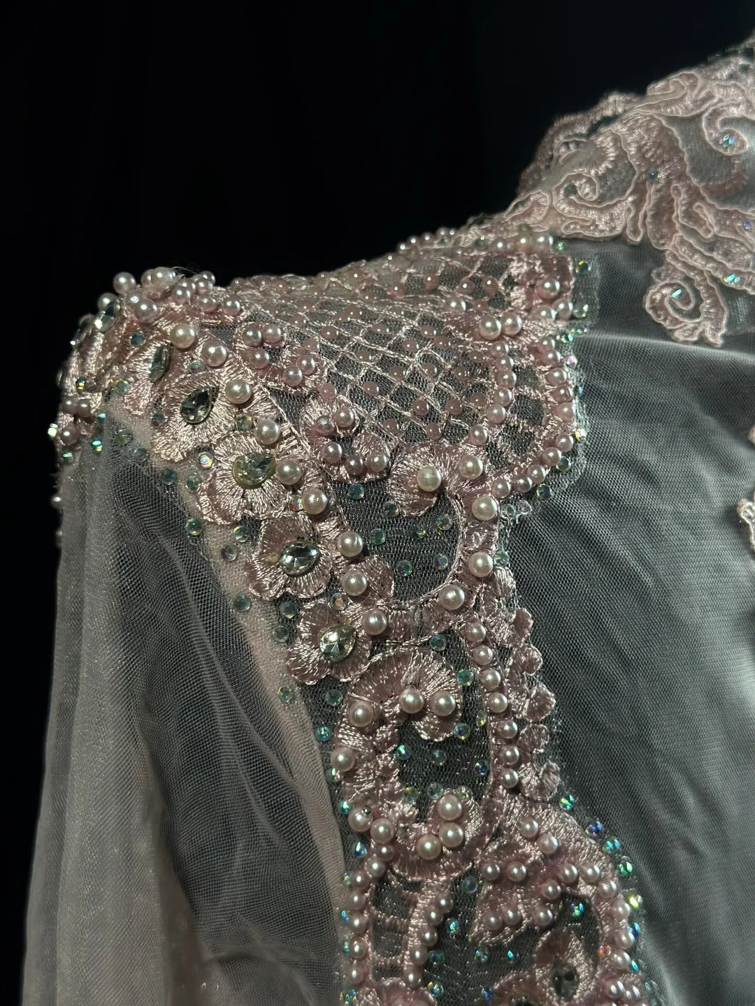 Vintage Prom Dresses 90s A line Pink Chiffon With Long Sleeves Beading Evening Formal Outfits RB5816