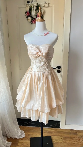 Sexy Hoco Dress A line Sweetheart Champagne Lace Satin Homecoming Party Dress RC0374
