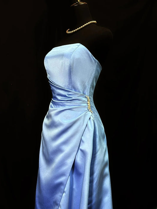 Vintage Prom Dresses 90s Mermaid Strapless Lavender Satin With Beading Evening Formal Outfits RB5817