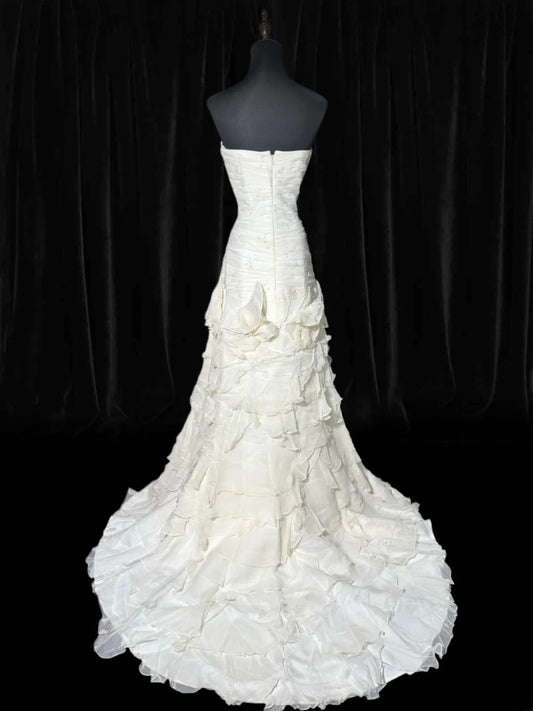 Vintage Wedding Gowns 1960s Dresses Simple Mermaid Strapless for Bride Tulle With Beads Train White Petite/Plus Size Bridal Gown AS004