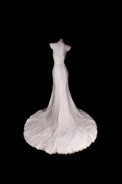 Vintage Wedding Dress Mermaid Strapless Lace White Bridal Gown for Big Day RB9813