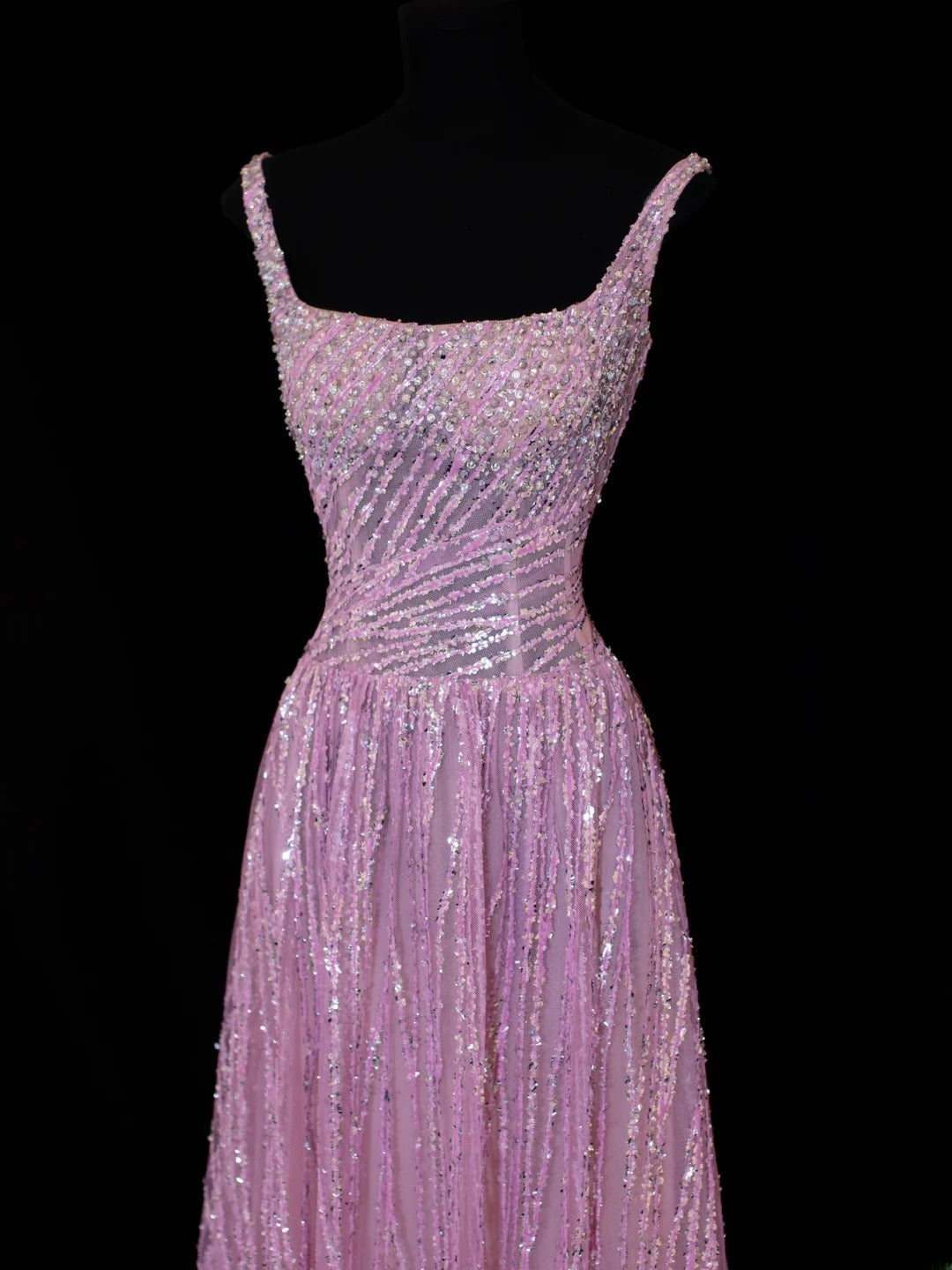 Affordable Sequin 1950s Formal A Line Square Neck Pink Pleated With Beaded Style Impress Long Prom Dresses Party Formal Gowns SA004