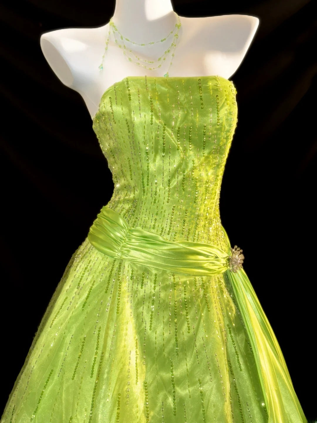Glitter Prom Dresses Ball Gown Strapless Green With Beading Long Evening Formal Dress RB3347