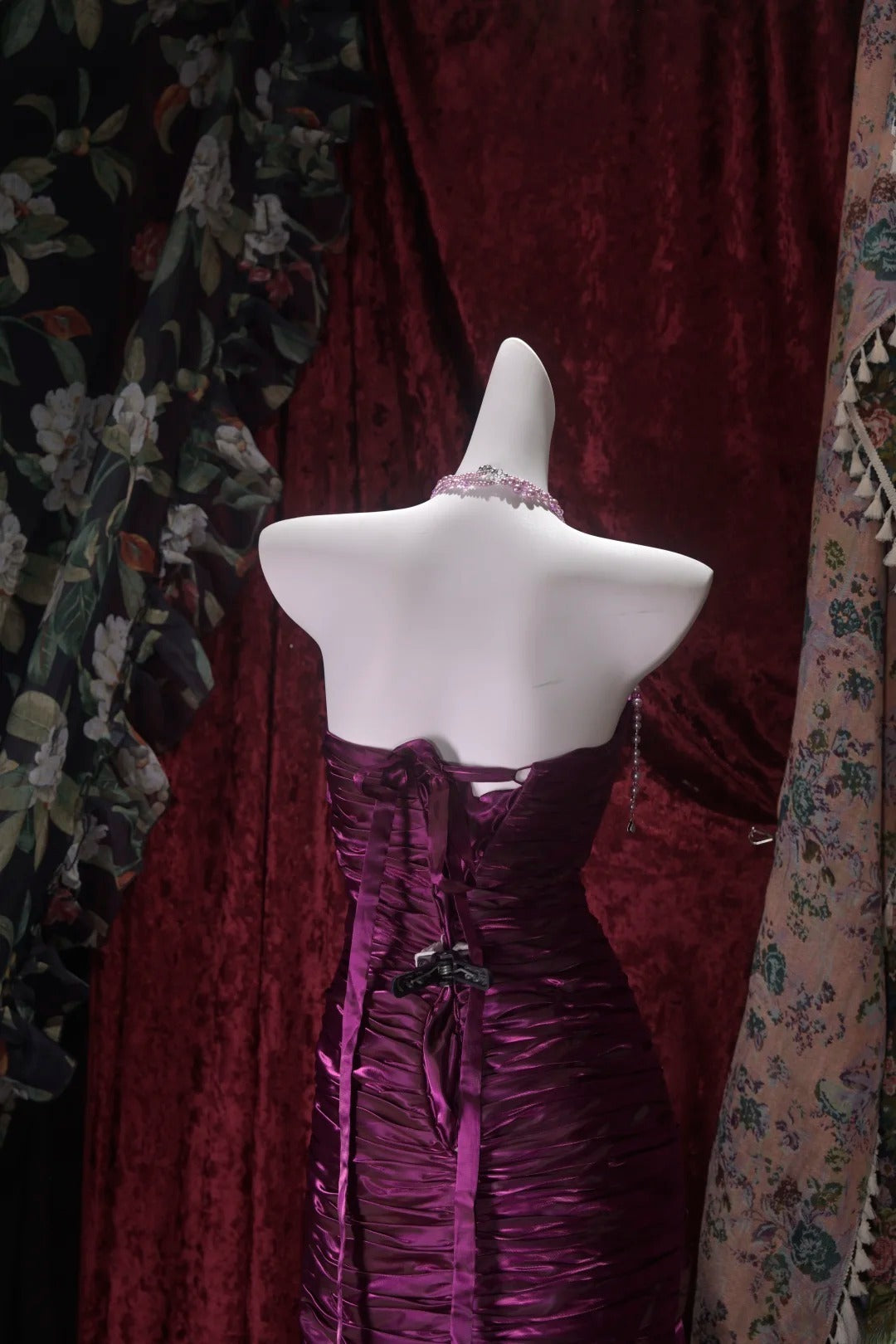 Elegant Mermaid Strapless Grape With Ruffled Folded Long Prom Dresses Formal Outfit Evening Night Dress RB8032