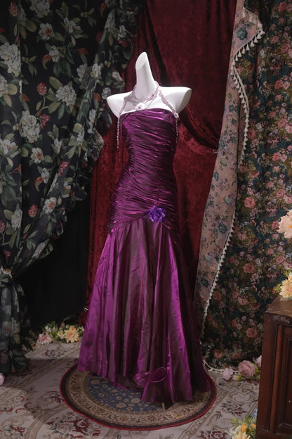 Elegant Mermaid Strapless Grape With Ruffled Folded Long Prom Dresses Formal Outfit Evening Night Dress RB8032