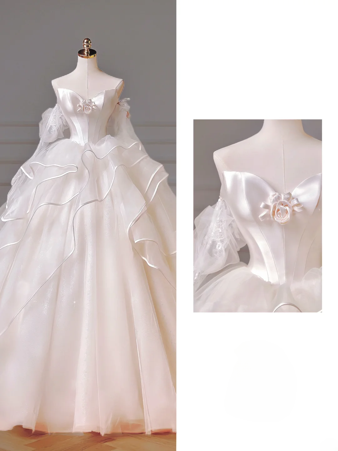 Princess Long Wedding Gowns Ball Gown Off The Shoulder Long Sleeves Pleated Tulle for Bride With Train White Bridal Dress AQ005
