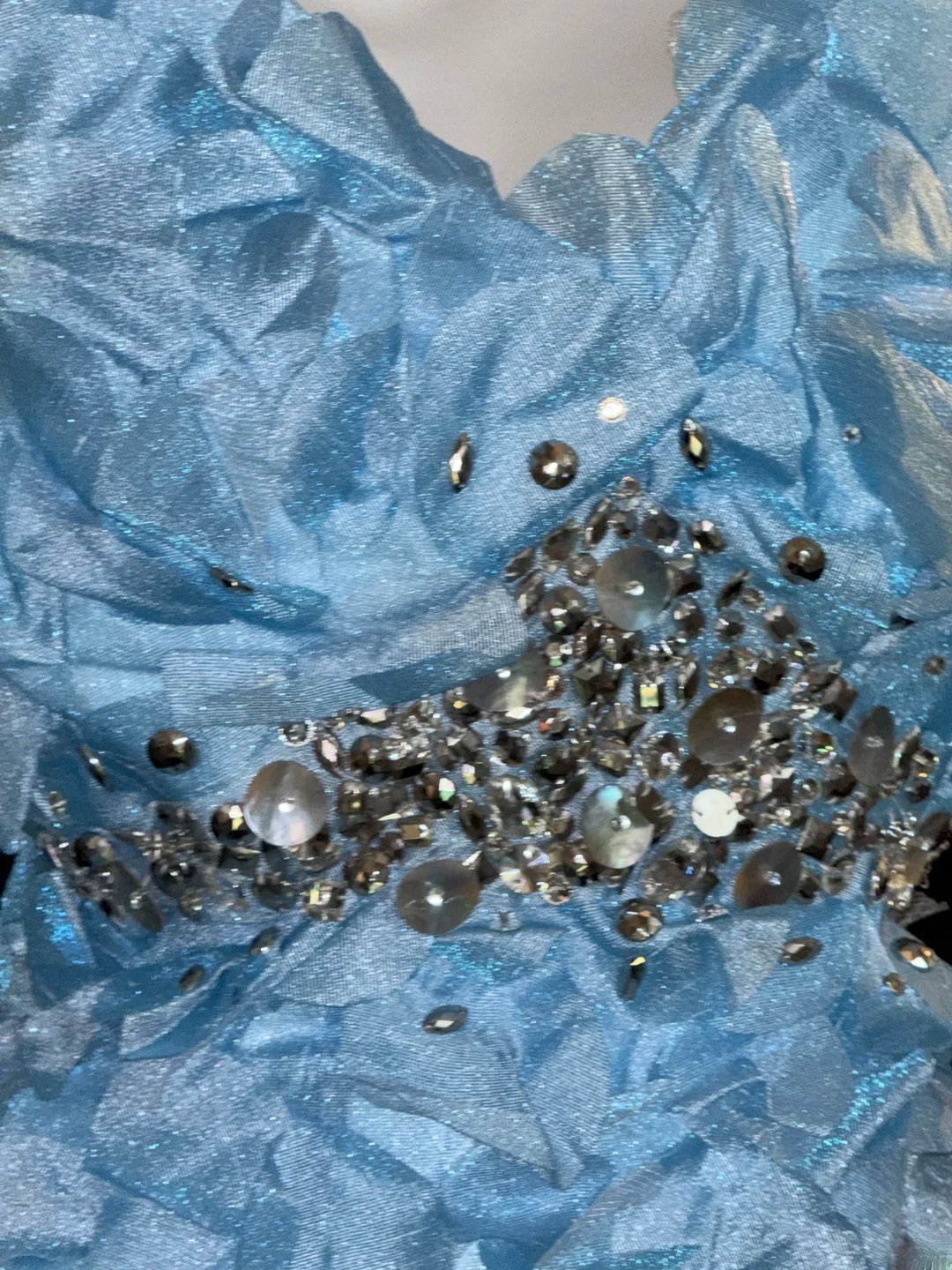 Modest Prom Dresses Mermaid V Neck Light Sky Blue With Beading Long Evening Formal Outfits RB3348