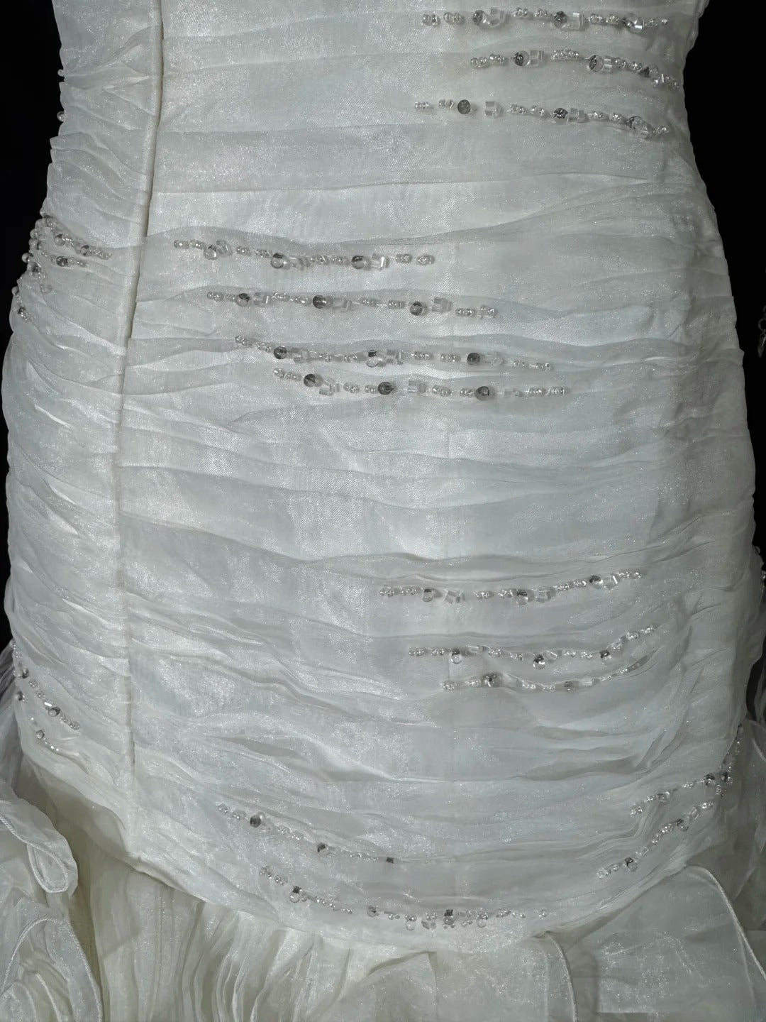 Charming Women's Mermaid Spaghetti Straps Sleeveless White Tulle Pleated With Beads Long Vintage 1920s Wedding Dresses AS005