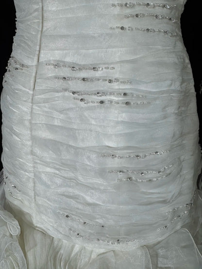 Charming Women's Mermaid Spaghetti Straps Sleeveless White Tulle Pleated With Beads Long Vintage 1920s Wedding Dresses AS005