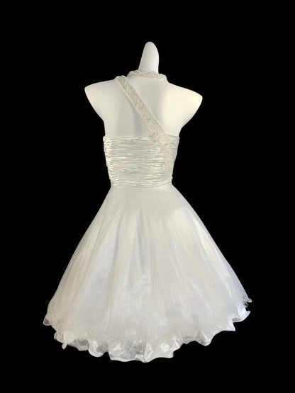 Vintage Ball Gown One Shoulder White Hoco Gowns Short 16th Birthday Dress Homecoming Dresses Cocktail Gown AB2515
