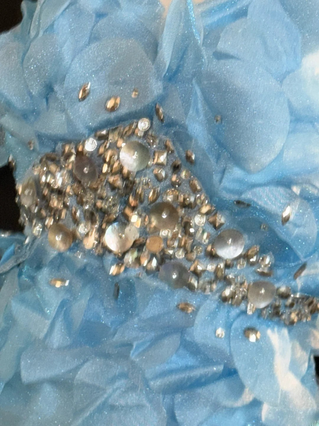 Modest Prom Dresses Mermaid V Neck Light Sky Blue With Beading Long Evening Formal Outfits RB3348